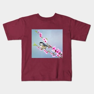 Carolina Chickadee and Peach Blossoms Kids T-Shirt